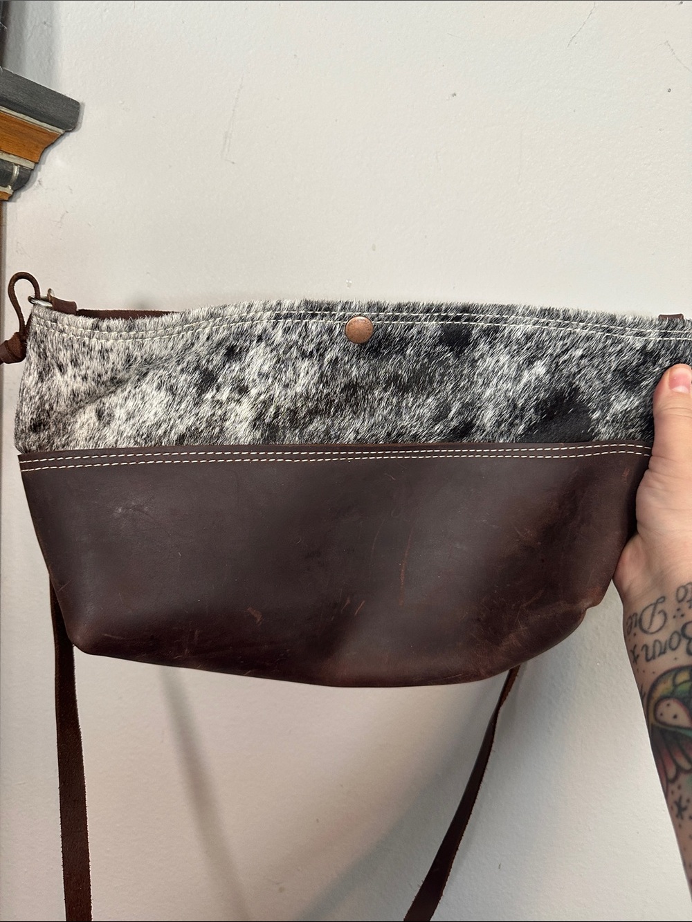 Leather & Hair-on Hide Crossbody Pouch - Brown and Black